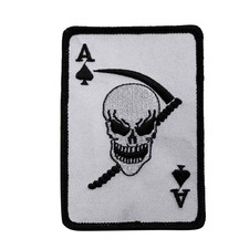 Skull Ace Of Spades Embroidered Iron On Patch - Grim Reaper Biker 121-L