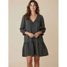 J.Crew Womens Black Cotton Eyelet Embroidered Drop Waist Ruffle Dress XS Prairie