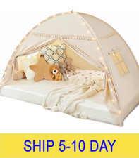 Toddler bed Tent Canopy: Lights  Flags Indoor Floor Bed Kids Tent PlayHouse - P