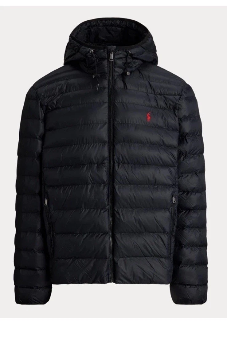 Polo Ralph Lauren Men’s Black Packable Down Puffer Hooded Jacket NWT Large $268