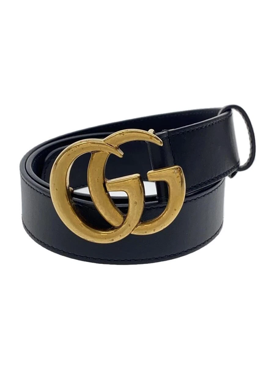 GUCCI Boucle Ceinture Rayée Cuir BLK Couleur Unie Femme 414516 AP00T