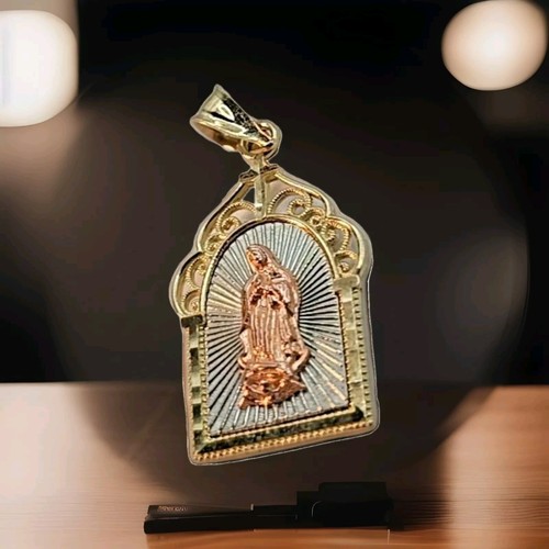 Our Lady of Guadalupe Pendant Tri-Tone Oval Religious Medal 10k Gold - Picture 2 of 7