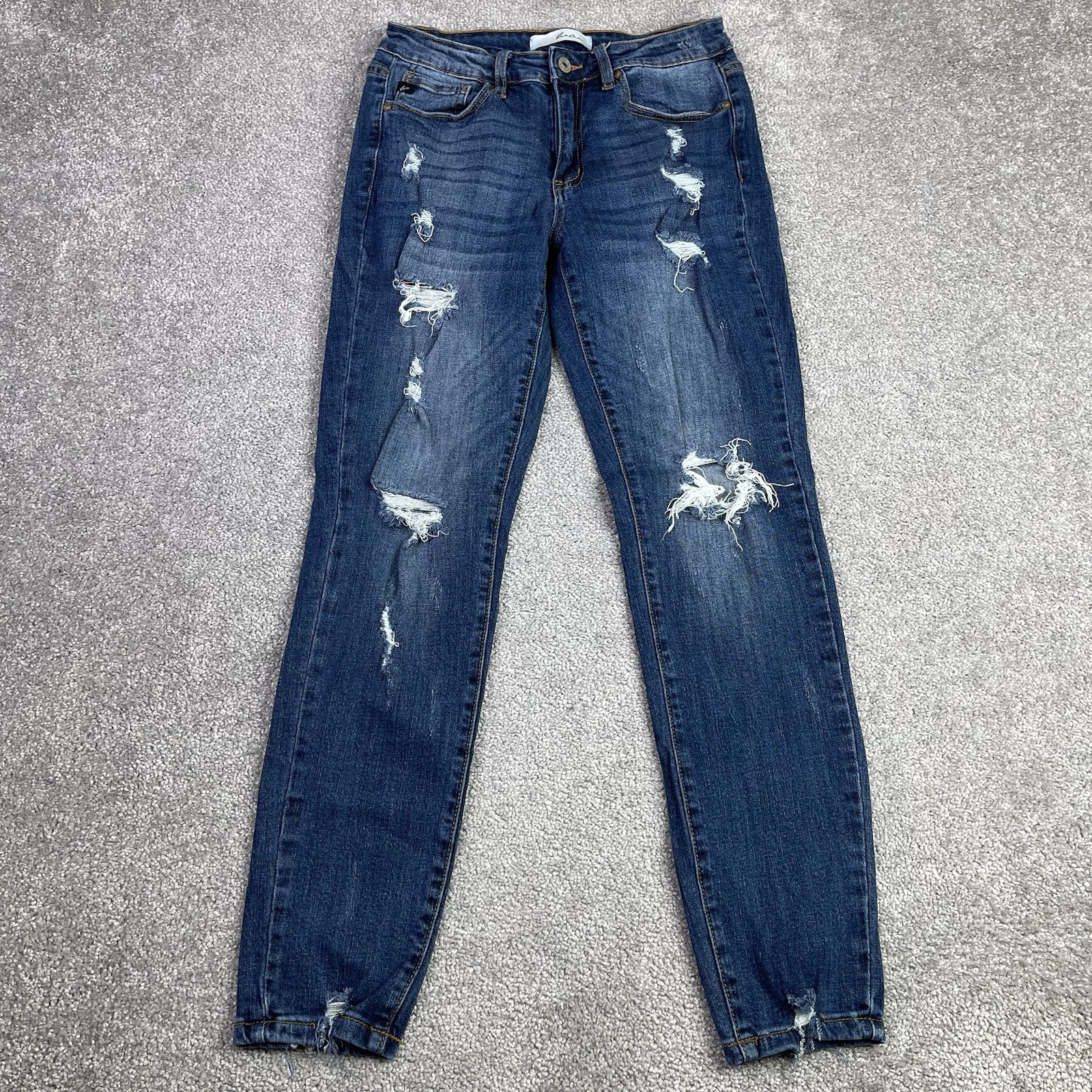 KanCan Jeans Women’s 28X28 Blue Distressed Skinny Mid-Rise Dark Wash Ripped
