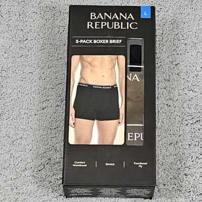 Banana Republic Men's Large 3-Pack Boxer Briefs Black Comfort Waistband new nib