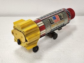 Alps Space Rocket Saturn X5 11.5" Long 1960s Japanese Litho Tin Toy Motor Works