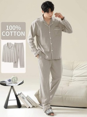 Men's 100% cotton long sleeved four season plus size men's sleepwear, teenage pu