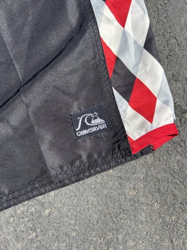 Vintage Quiksilver Boardshorts Surf Trunk 36 Nylon 80s 90s Red & Black Rare - Picture 2 of 13