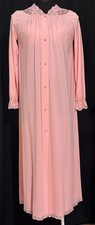 Vintage Shadowline Pink Robe Long Nylon Lace Rose Button Front Cottagecore Small