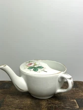 Antique Pap Boat - Invalid Feeder Cup - Infant Feeding Cup - White & Pink Floral