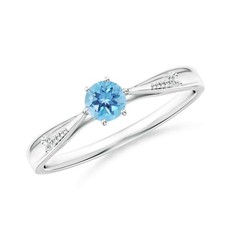 925 Sterling Silver Aquamarine Stone Unique Trendy New Solitaire Prong Ring