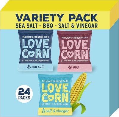 LOVE CORN Variety Pack (8x Meersalz, BBQ, Salz & Essig) - gesunde Snacks ideal