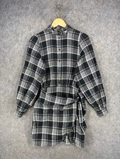 Sezane Dress Womens Size 34 Black White Cotton Plaid Long Sleeve Belted Shirt