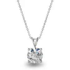 GIA 2Ct Round Moissanite Diamond Solitaire Pendant Necklace in 14k White Gold