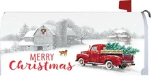 Merry Christmas Tree Winter Truck Dog Barn House Magnetic Mailbox Cover