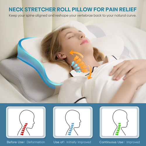 Cervical Pillow for Neck & Shoulder Pain Relief Sleeping - Ergonomic Contour - Picture 4 of 12