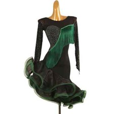 Luxury Long sleeved Tassel Dress Women and Kids Latin Dance Performance Skirt