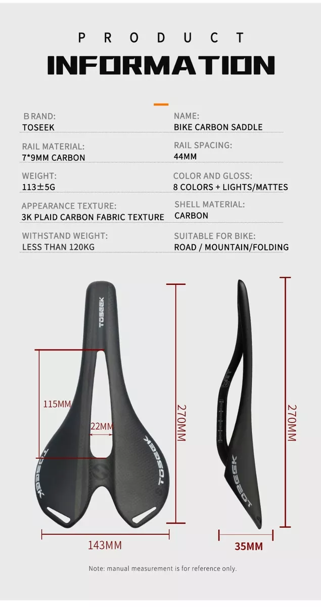 TOSEEK Carbon Saddle 3K Full Carbon Fiber Mountain Bike Saddle
