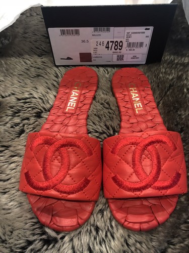 2018 Chanel Quilted Red Slide Sandals | eBay