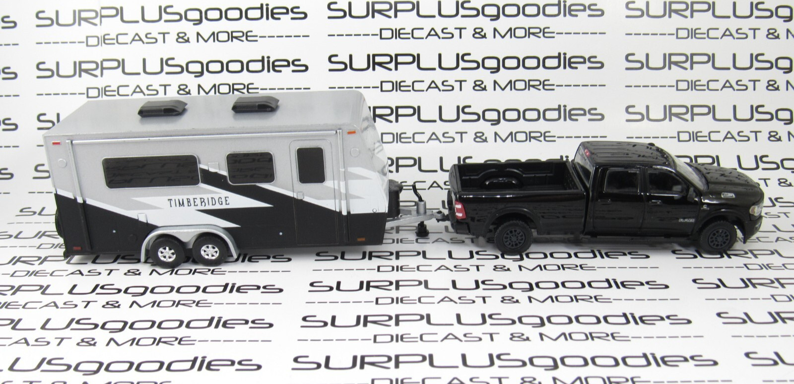 Greenlight 1:64 LOOSE Black 2024 DODGE RAM 2500 Laramie Pickup w/Camper Trailer