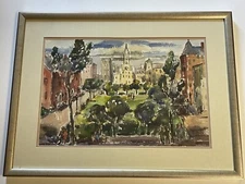 Impressionist Painting Landscape Urban City Park Modernist Regionalism Signed