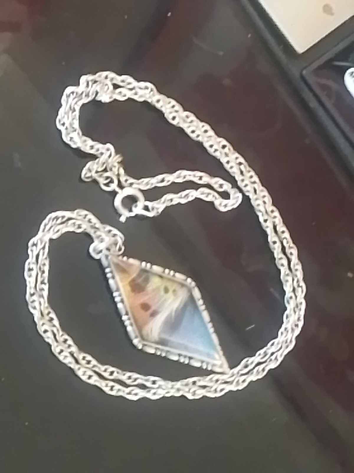 Solid Silver Vintage Butterfly Wings Pendent Neck… - image 3