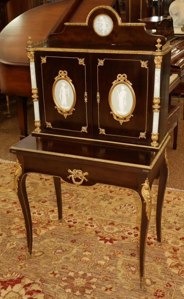 Conjunto de escritorio francés de jaspe de bronce del siglo XIX para damas Charles Guillame Diehl Foto 3 de 4