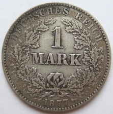 Coin Deutsches Reich Kaiserreich Silver 1 Mark 1877 B In Almost Very Fine