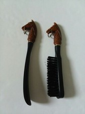 Vintage Gift Set Brown Horse Head Handle Brush and Shoehorn.