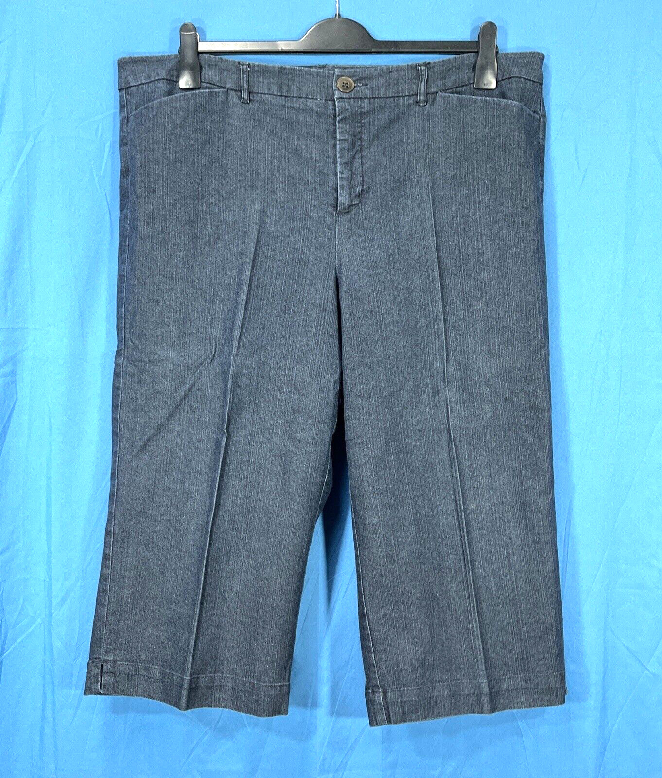 KIM ROGERS Blue STRETCH DENIM Gauchos HIGH-RISE Cropped TROU