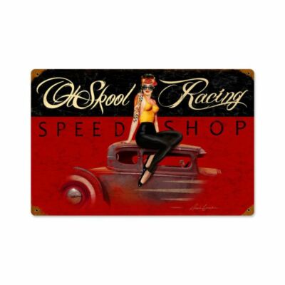 HOT ROD OLD SKOOL PIN UP GIRL Blechschild 45,5 cm Werkstatt Oldtimer US CAR Rock