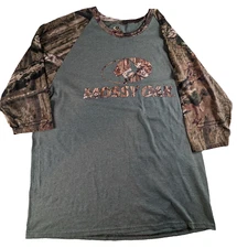Mossy Oak Shirt Men's Sz XL Camo & Gray Graphic 3/4 Sleeve Cotton Blend Hunting