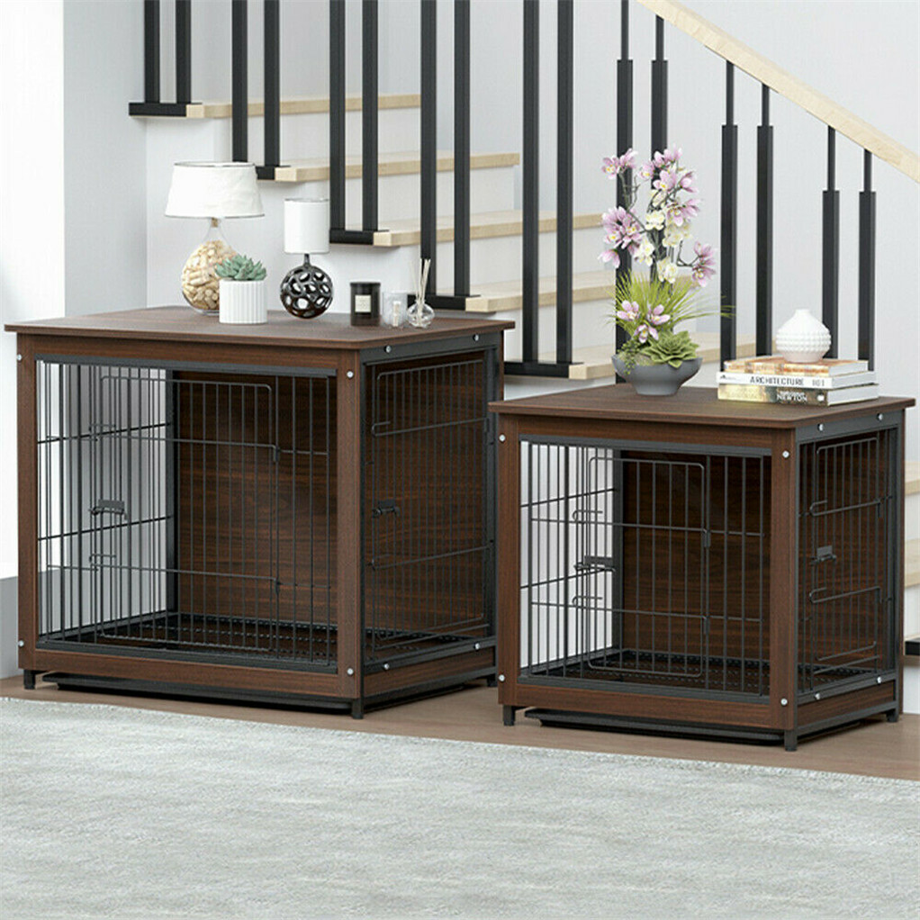 Crate End Table Large Dog Puppy Pet Kennel House Indoor Wooden