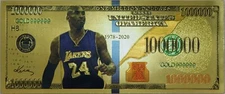 Kobe Bryant $1,000,000 Note Lakers Novelty 24K Gold Foil Plated Bill XX004