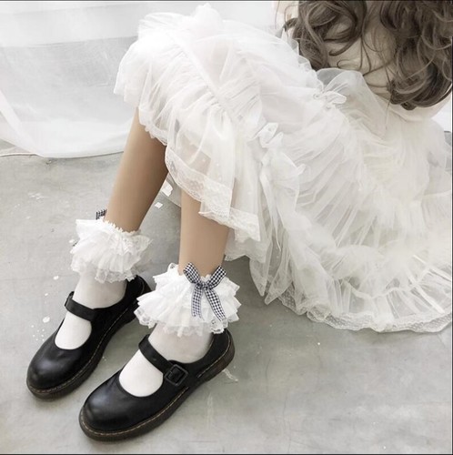 Japanese women girl Kawaii lolita ruffle knee length socks cute jk bow Stocks - Picture 13 of 15