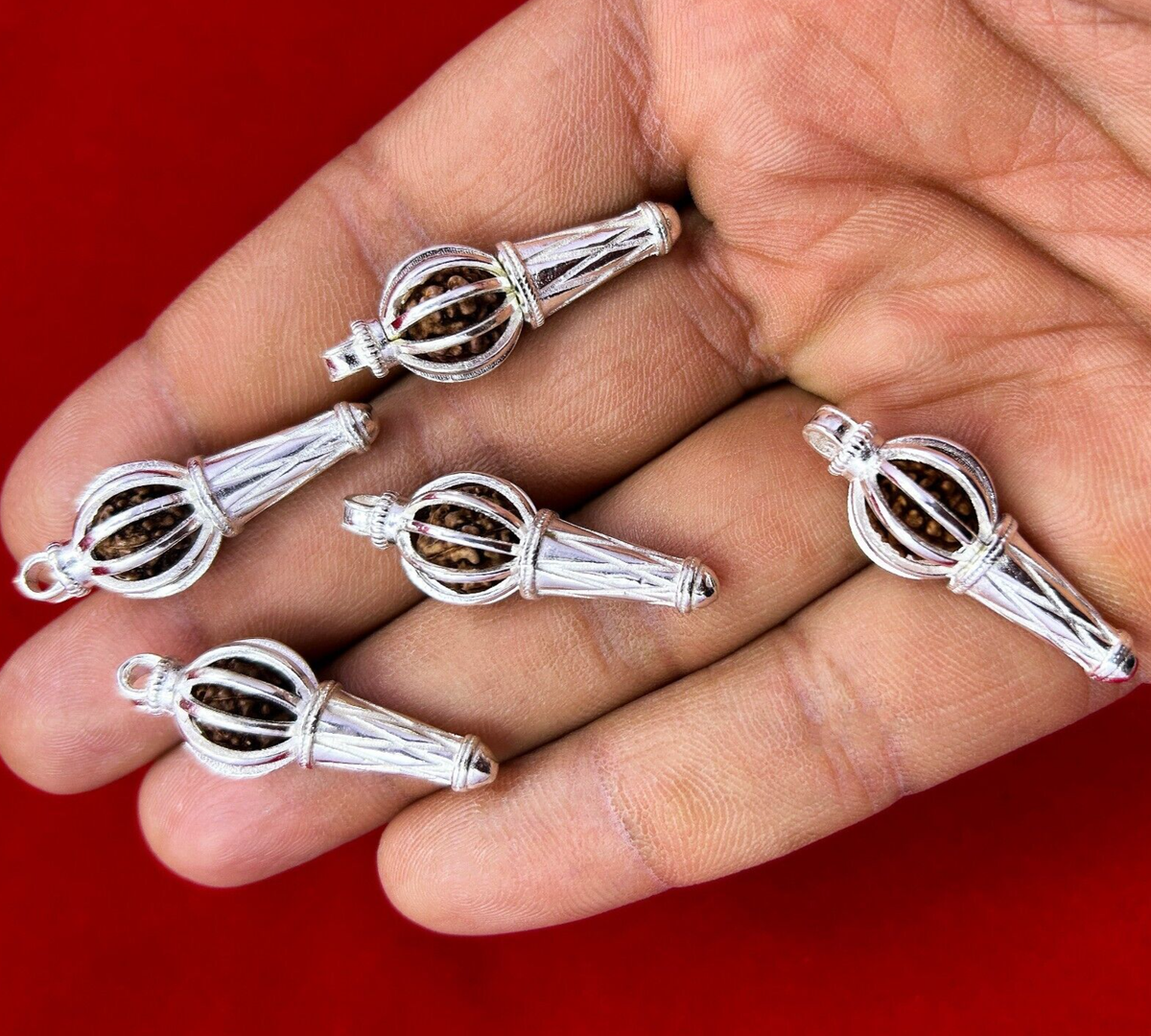 925 Sterling Silver Customized Rudraksha Beaded Lord Hanuman Gada