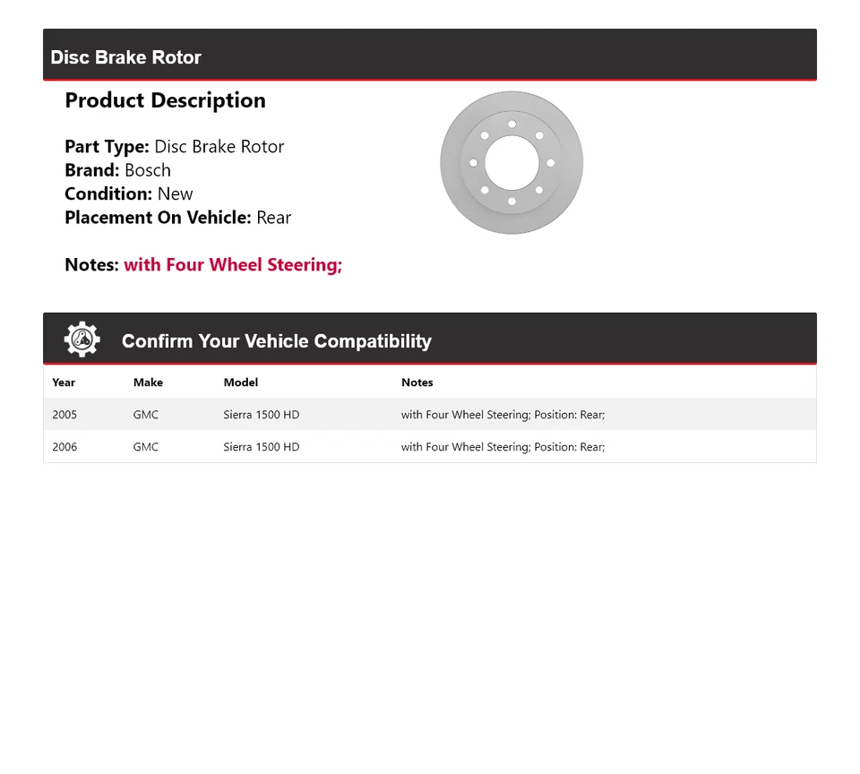 For 2005-2006 GMC Sierra 1500 HD Bosch QuietCast Disc Brake Rotor Rear Foto 2 de 4