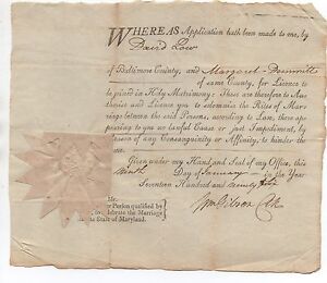 Rare 1796 Marriage License from Baltimore County Maryland | eBay