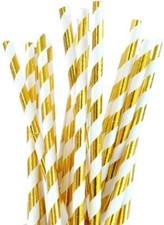 Gold & White Foil Paper Drinking Straws Disposable for Birthdays Party Weddings