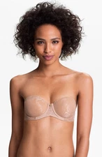 NEW NATORI BRA 34DDD 34 DDD  'Calais' Strapless Underwire LACE #174066 NUDE $68