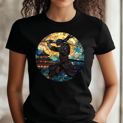 Frauen T-Shirt Ninja Buntglas Motiv Baumwolle Größe S bis 3XL