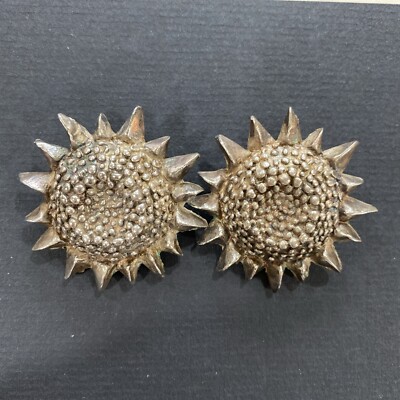Vintage Kate Hines Sunflower silver toned earrings clip on