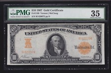 US 1907 $10 Gold Certificate Vernon/McClung FR 1168 PMG 35 Ch VF (072)