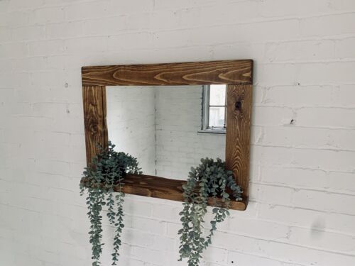Wooden Mirror With Shelf in English oak Wax Size 720mm X 960mm