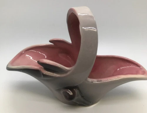 Vintage Hull Pottery Pink and Black Flower Basket #56