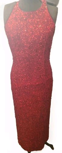 Abito da sera Laurence Kazar donna 100% seta paillettes rosso senza maniche grande - Foto 2 di 24
