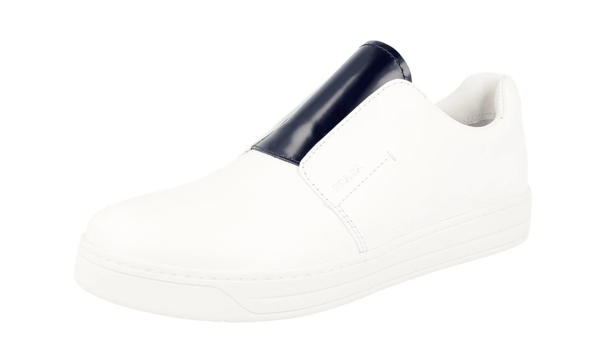 PRADA Leder Downtown Slip-on Sneaker - 3S6047 - Weiss Navy - NEU - 37,5