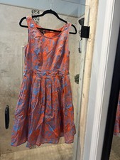 Talbots Dress Women S 4 Blue Orange Floral Fit & Flare Design Knee Length Cotton