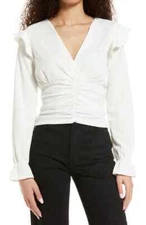VERO MODA Ruffle Shoulder Surplice Top Snow White Size Large