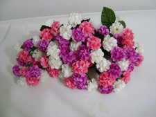MINI PINK/WHITE/PURPLE CARNATIONS ARTIFICIAL 6" FLORAL SILK PICKS (12) VTG/TAGS