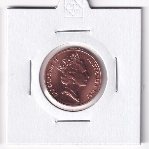 AUSTRALIAN: 1987 2 CENT UNC COIN FROM MINT SET IN 2X2 HOLDER .. ..